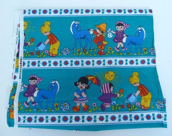 vintage Kinderstoff, Stoff mit spielenden Kindern, Hersteller Schloß-Druck, retro Stoff, Maße 1,30x1,20m, Nähen, Handarbeit