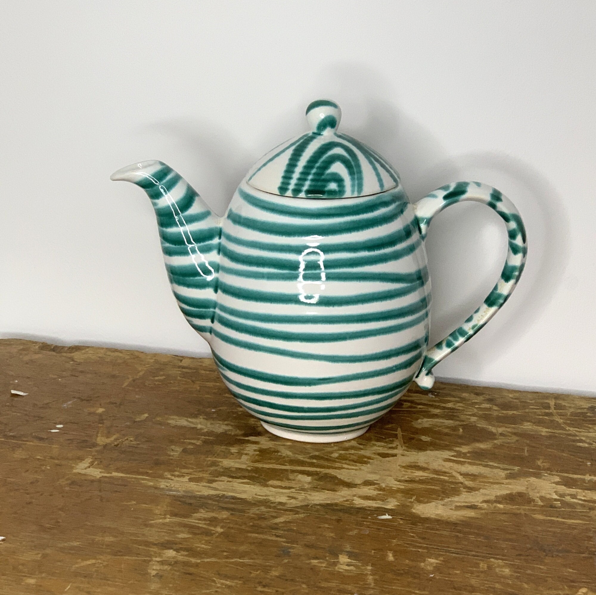 Vintage Teapot Gmundener Keramik Austria, Green Flamed, Coffee Pot