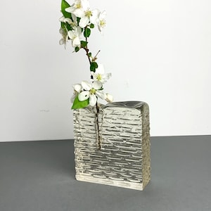 rectangular glass vase with structure, large block vase, ice block, solifleur, 60s, 70s, vintage vase, mouth-blown, branch vase,