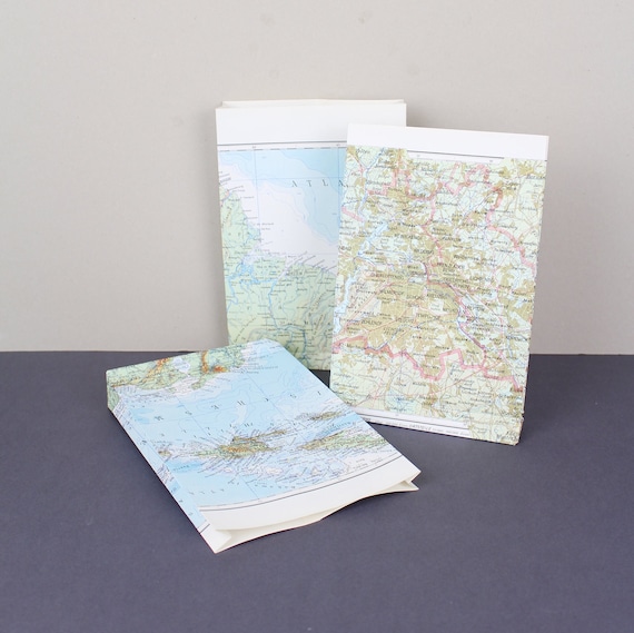 Geschenktüten aus Vintage-papier, Papiertüten, alte Weltkarten, 3er Set paper bag, Geschenke verpacken individuell