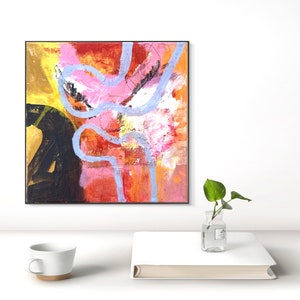 original acrylic painting, abstract art on canvas, 30 x 30 cm, mixed media art, neon colors, modern art, acrylic painting, art gift