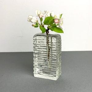 vintage glass vase, small block vase, ice block, solifleur, 60s, 70s, vintage, branch vase, glass vase op art home decor,