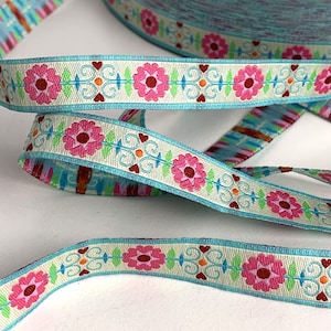 Webband Retro Blume - 3 m - 1,50 Eur/m - 12 mm - Frühlings Blumen, Zierborte, Nähen, Handarbeit, Verzieren, Kurzwaren