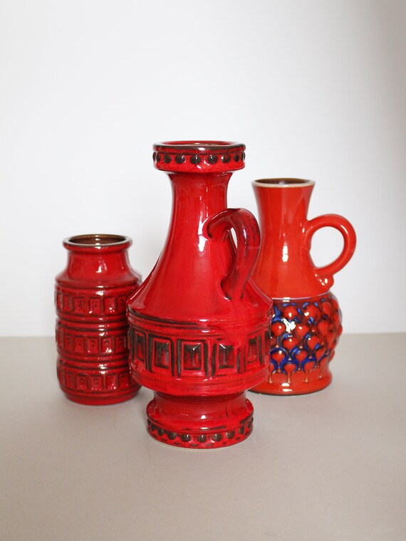 Vintage Ceramic Vase With Henkel, Flower Vase, Red Crucifase, WGP, 70s Ceramic, Gift Entry, Midcentury Modern