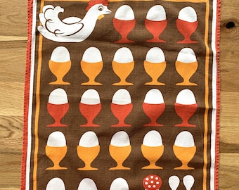 vintage theedoek 1977, retro keukendoek met eieren, vintage huishoudtextiel, theedoek, housewarming cadeau