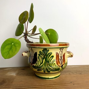 70s flower pot, plant pot with floral pattern, ceramic plant pot with small handles, mid-century ceramics, WGP, housewarming gift
