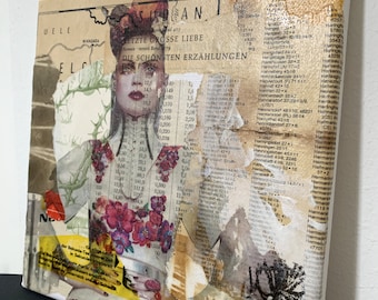 リトグラフ　西村 宣造『Collage Woman 1981.12』 Original ART Collage, Artwork, Abstract Art on Canvas