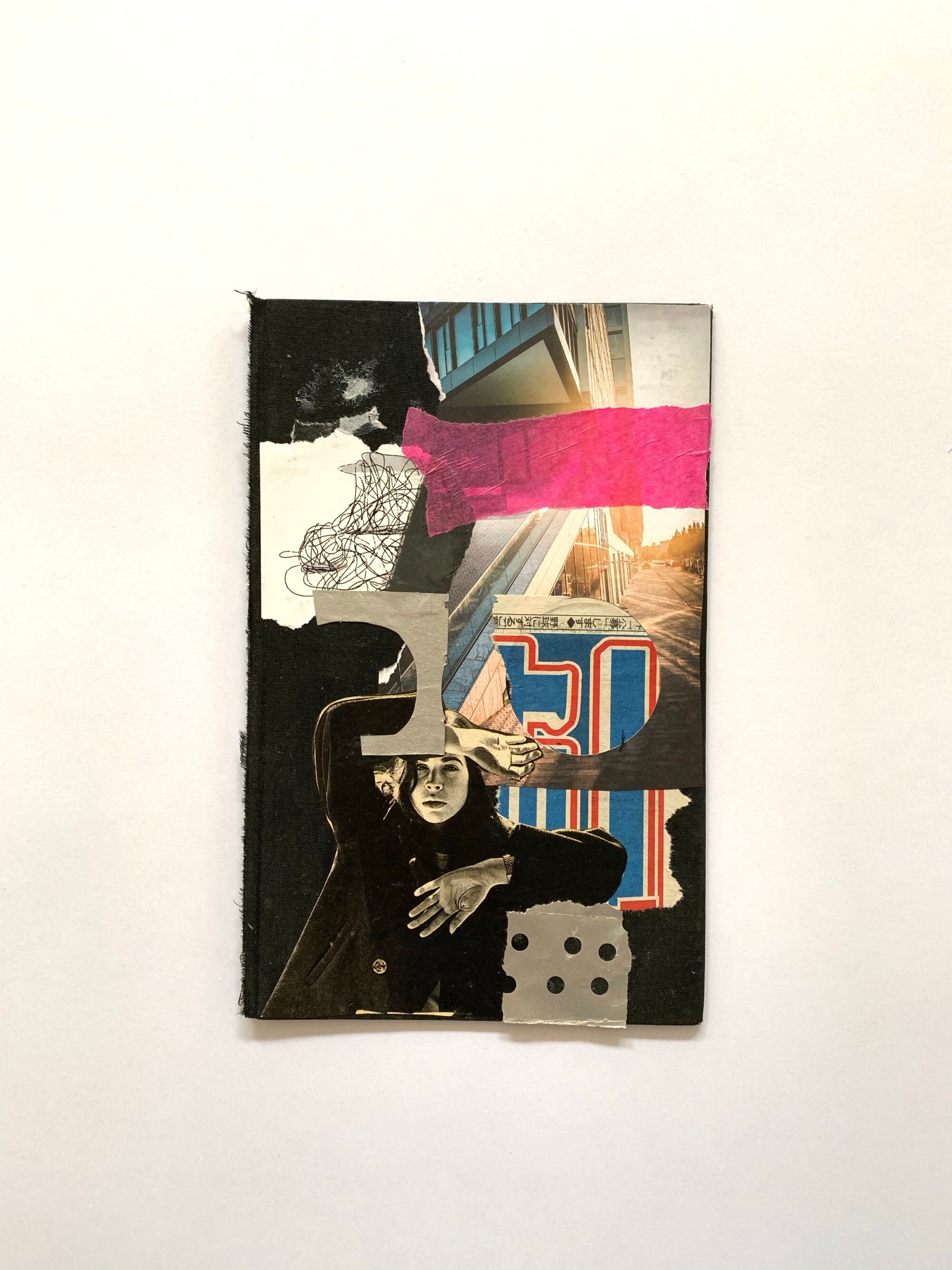 Collage on old book cover, original ART collage, artwork, abstract art, collage art, mixed media art, art gift, title "fear"