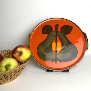 vintage cake plate, Cortendorf cake plate, pizza plate, ceramic cake plate pear hand painted, mid century design, housewarming gift