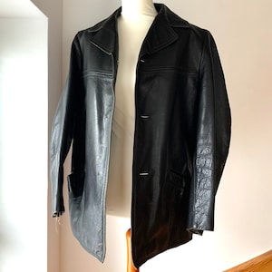 veste en cuir vintage, mode vintage, veste en cuir pour hommes, VEB Magdeburg, *veste en cuir noir antique des années 1950/1960, homme cadeau