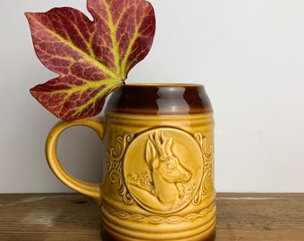 Vintage ceramic beer mug, snack beer mug, handle mug with deer, drinking mug, mug, beer mug collector, hunting motifs, gift man