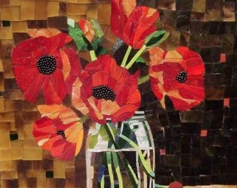 Red Poppies In Glass Jar - SOLD