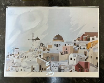 Art Greetings Cards, Greece, Santorini, white buildings, architecture, seascapes