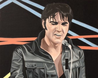 Elvis Presley 68' Special, Original Oil Painting on canvas, celebrity portraits, famous people, the King, rock and roll