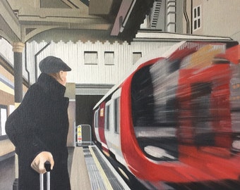 London Underground, limited edition print of original oil painting, train station, transport, Farringdon