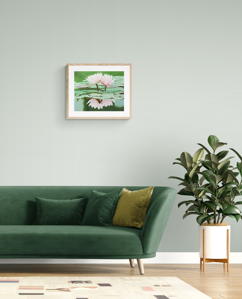 Lotus Flower, limited edition giclee print, green wall art, floral, flowers image 3