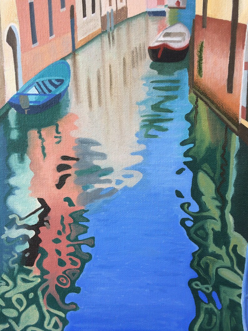 Venice canal boats original oil painting on canvas ready to Etsy