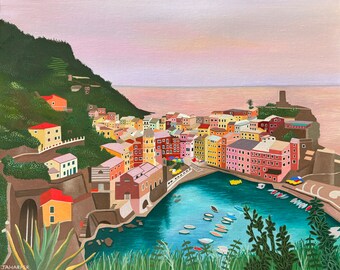 Vernazza, Cinque Terre, oil painting on canvas, Italian Riviera, Italy