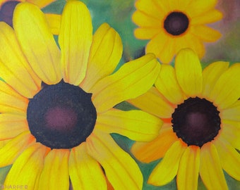 Black eyed Susans original Ölgemälde auf Leinwand 12x16 gelb Blumen Wand Kunst Bild