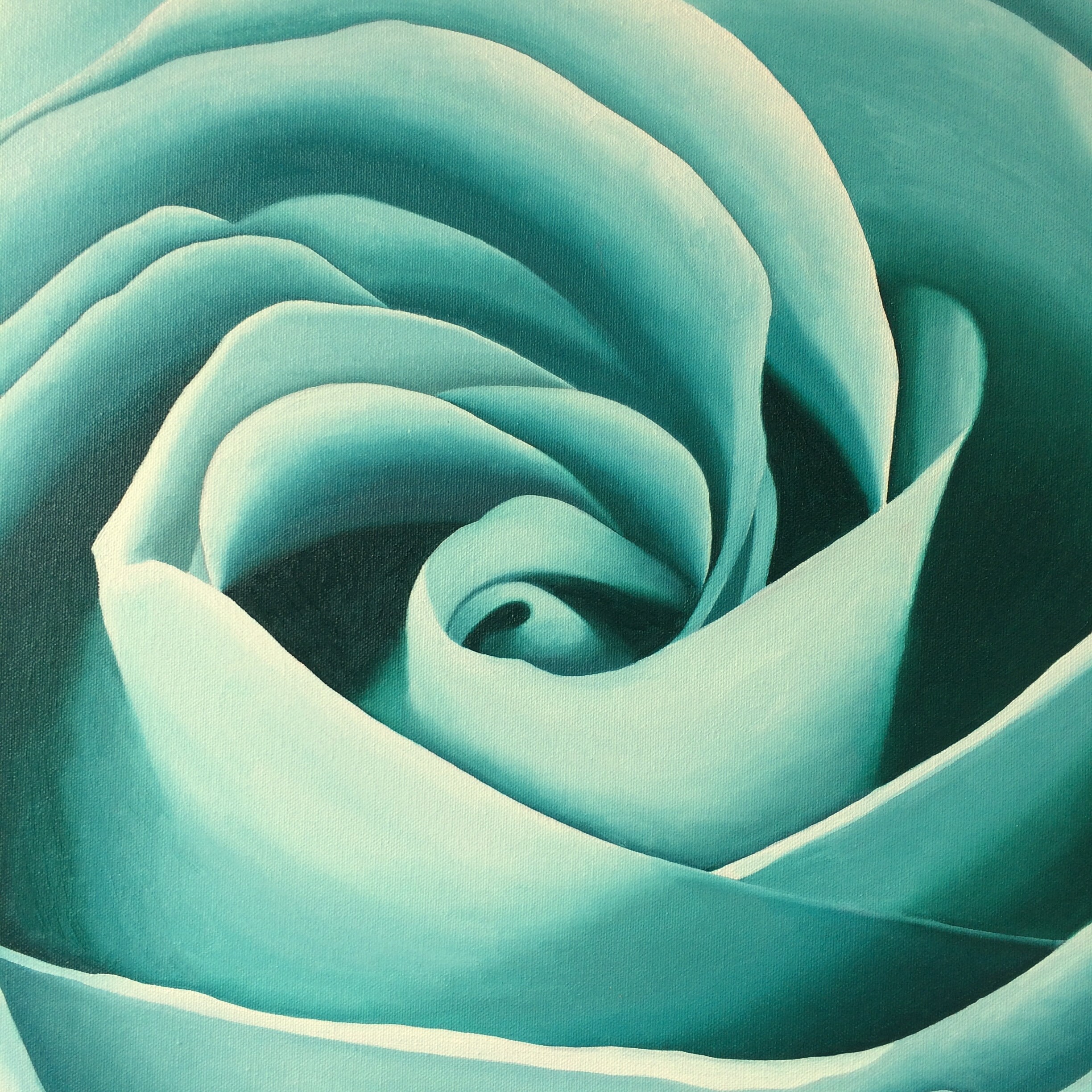 Aqua Rose Original Oil Painting Large Square Jade Mint - Etsy