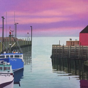 Boat painting, original oil on canvas, Halls Harbour, Canada wall art