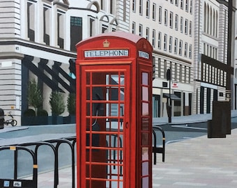 London Red Telephone Box, limited edition print of original oil painting, iconic, British, Covent Garden