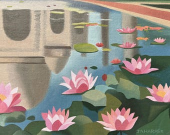 タージ・マハルのキャンバス油絵：インド、蓮の花、建築 - Etsy 日本