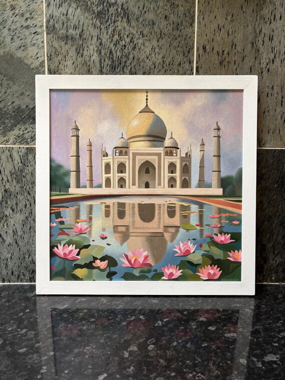 タージ・マハルのキャンバス油絵：インド、蓮の花、建築 - Etsy 日本