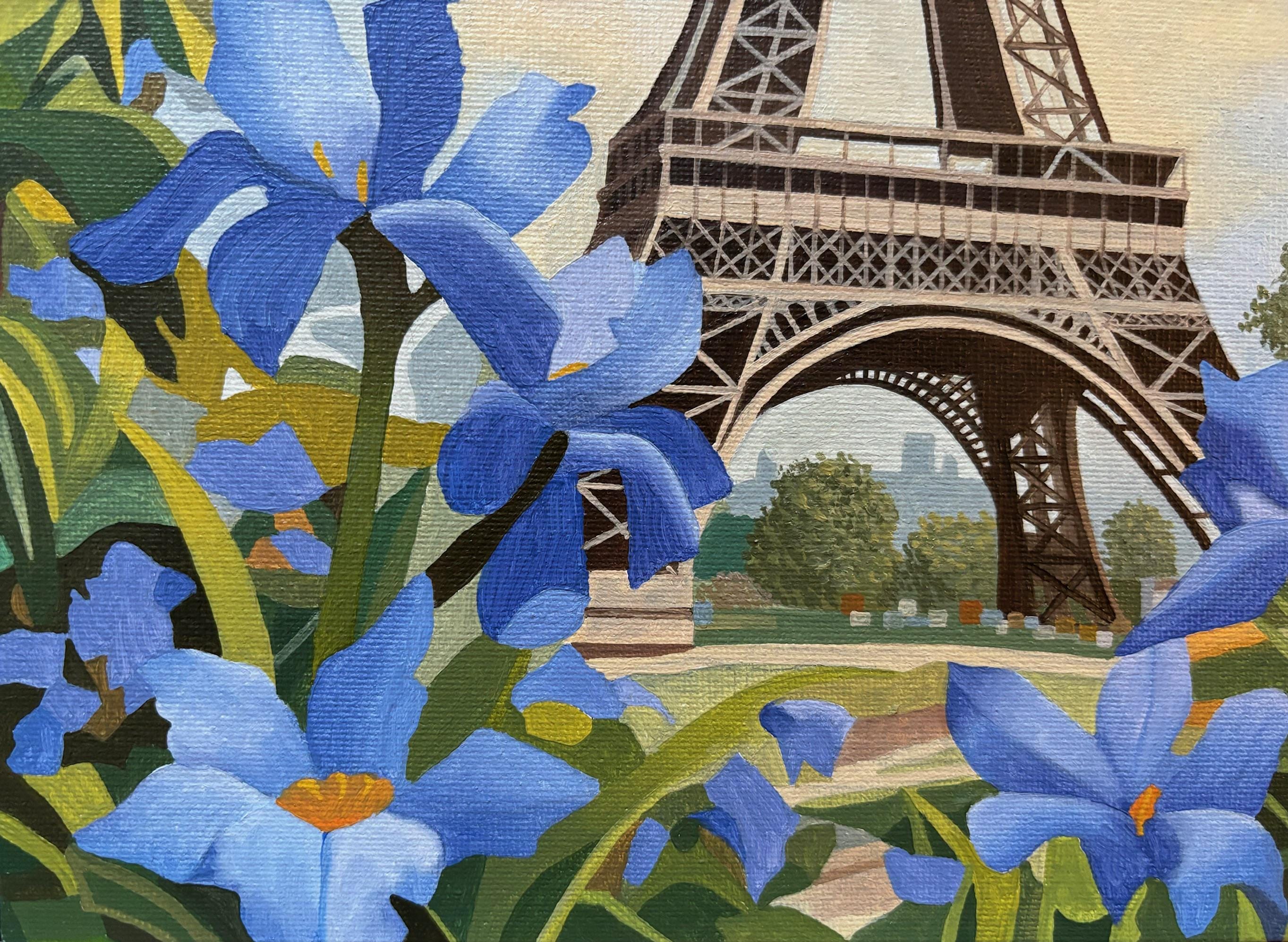 絵画　エッフェル塔とアイリス エッフェル塔とフルール・ド・リス、キャンバスに描かれたオリジナルの