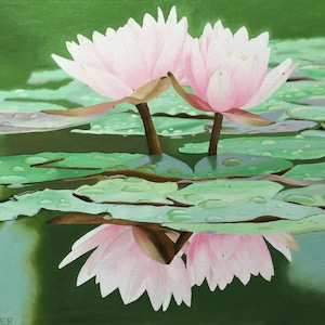 Lotus Flower, limited edition giclee print, green wall art, floral, flowers image 1