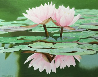 Lotus Flower, limited edition giclee print, green wall art, floral, flowers