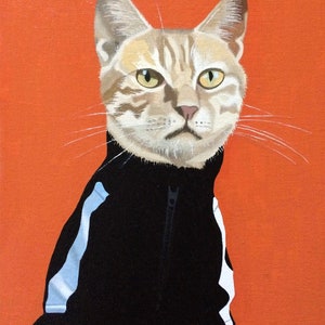 Sporty Cat, original oil painting on canvas, funny animals, ginger cat, orange, black