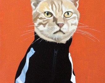 Sporty Cat, original oil painting on canvas, funny animals, ginger cat, orange, black
