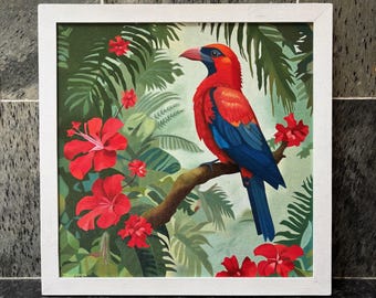 キャンバス油絵 専用品 花をくわえて飛ぶ鳥 キャンバス油絵 専用品 花