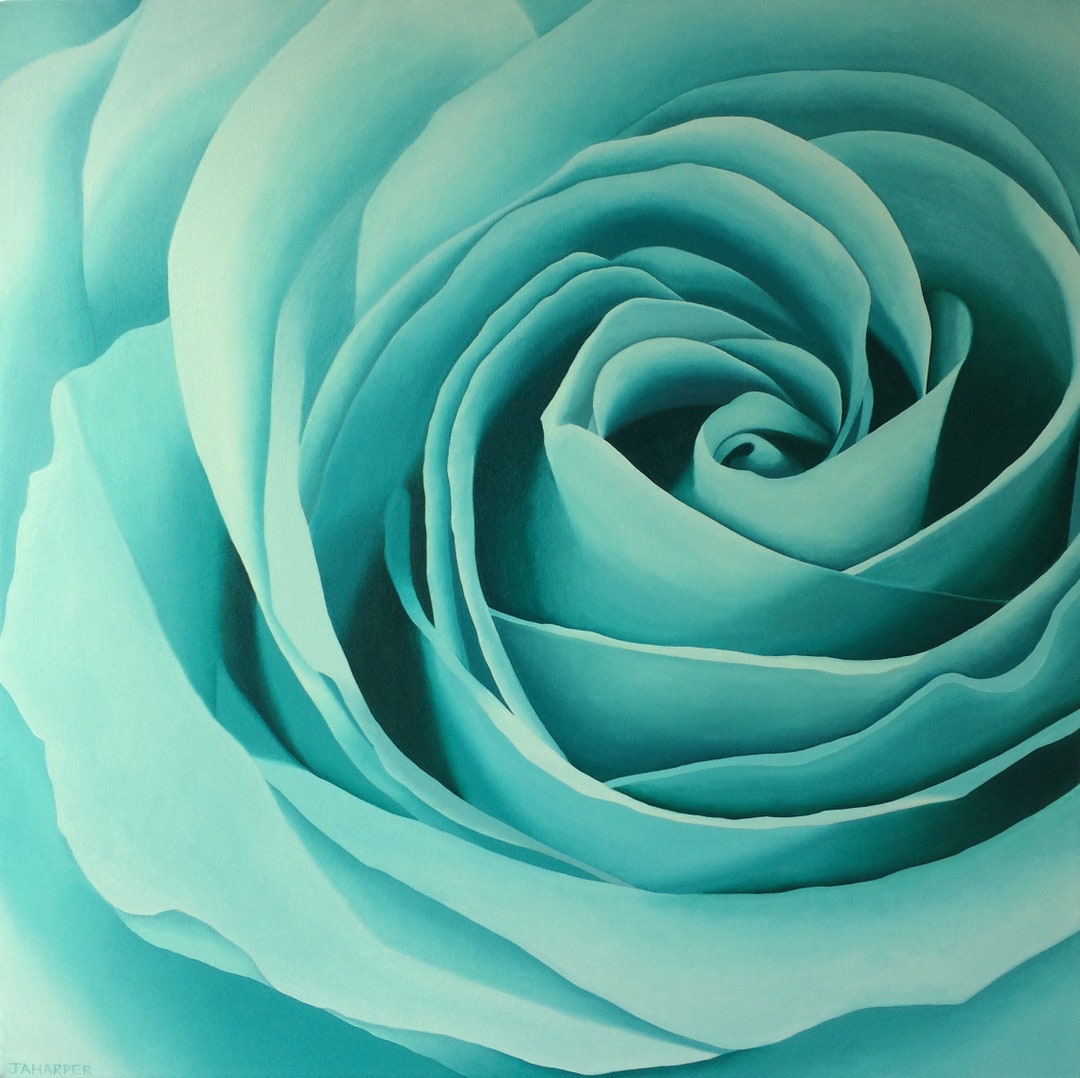 Aqua Rose Original Oil Painting Large Square Jade Mint - Etsy