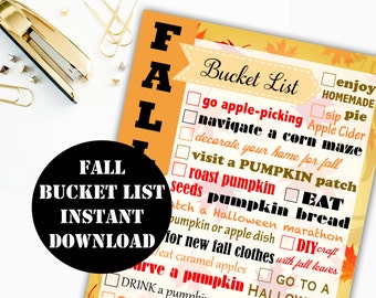 Fall Bucket List Printable Digital Download // Erin Condren Printable / Plum Paper Printable / Planner Insert Digital Download 00101