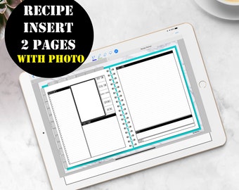 Recipe Cards Insert Printable Digital Download, GoodNotes Planner Insert, Good Notes Digital Recipe Book Template, Recipe Insert 00182