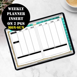 May include: A weekly planner insert on two pages, with sections for top priority, to do, notes, and goals. The planner is designed for Monday to Sunday.