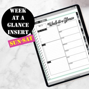 Sun-Sat Week at a Glance Insert, Weekly Planner Printable Digital Download, GoodNotes Planner Insert, Good Notes Digital Insert 00208