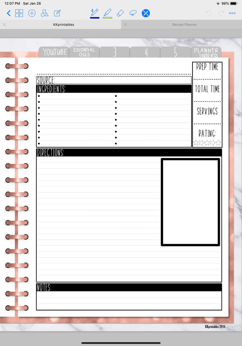 Recipe Cards Insert Printable Digital Download, Goodnotes Planner ...