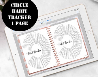Radial habit tracker Insert on 1 page, Circle habit tracker printable, Habit Tracker Pages, Good Notes Digital planner notebook 00158