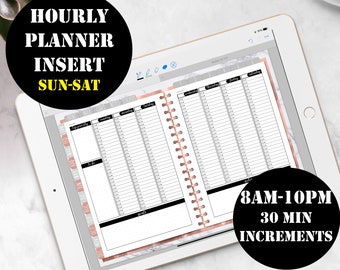 Sun-Saturday Vertical Hourly Weekly Planner Printable Digital Download, GoodNotes Planner Insert Week on 2 pages Hourly Planner 00153