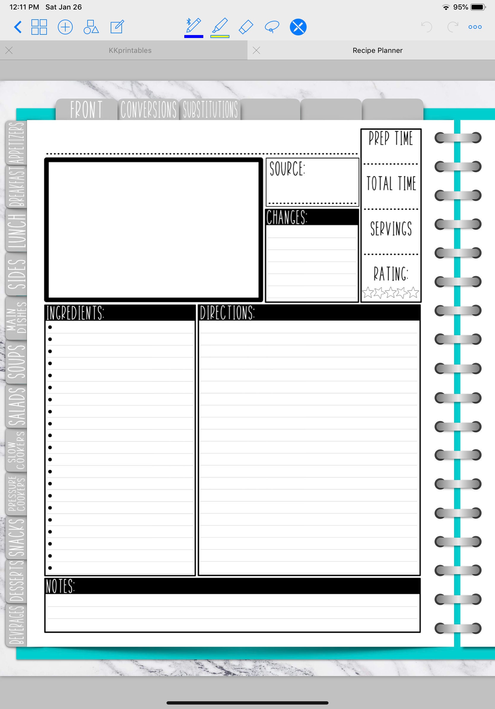 Recipe Cards Insert Printable Digital Download Goodnotes | Etsy