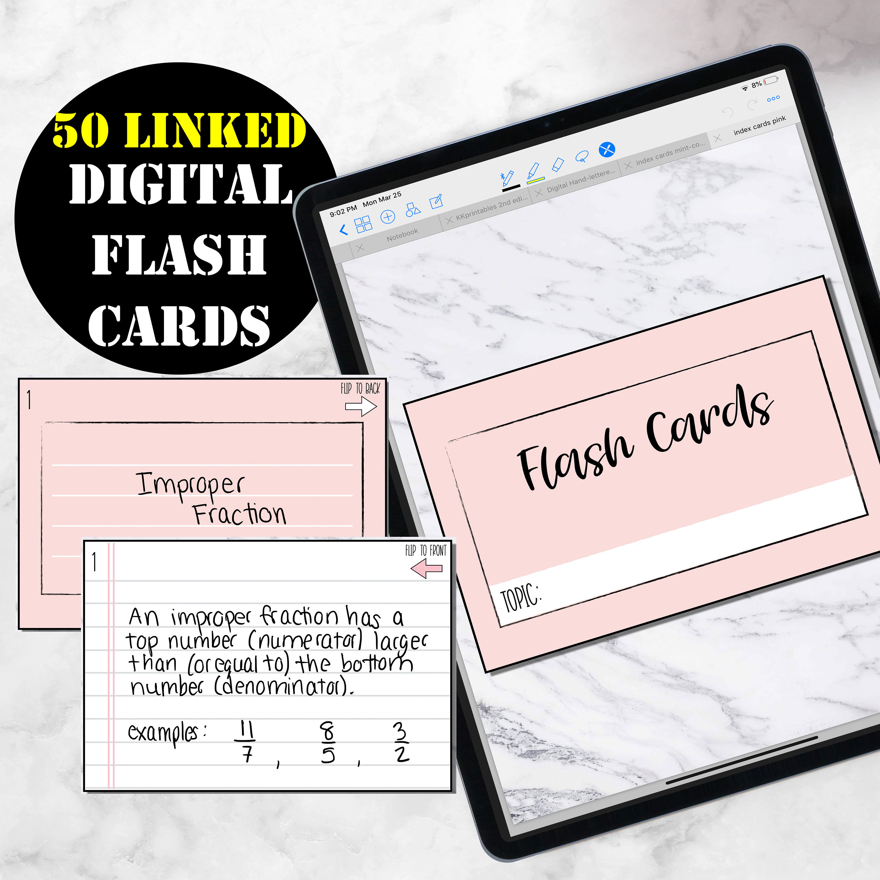 50 Digital Flash Cards Digital Study Cards for Goodnotes Etsy