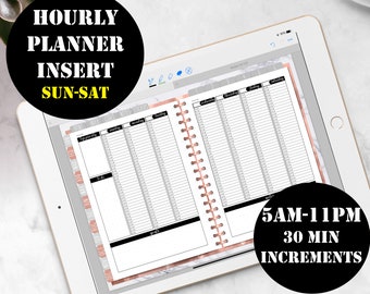 Sun-Saturday Vertical Weekly Planner Printable Digital Download, GoodNotes Planner Insert Week on 2 pages Hourly Planner notebook 00153