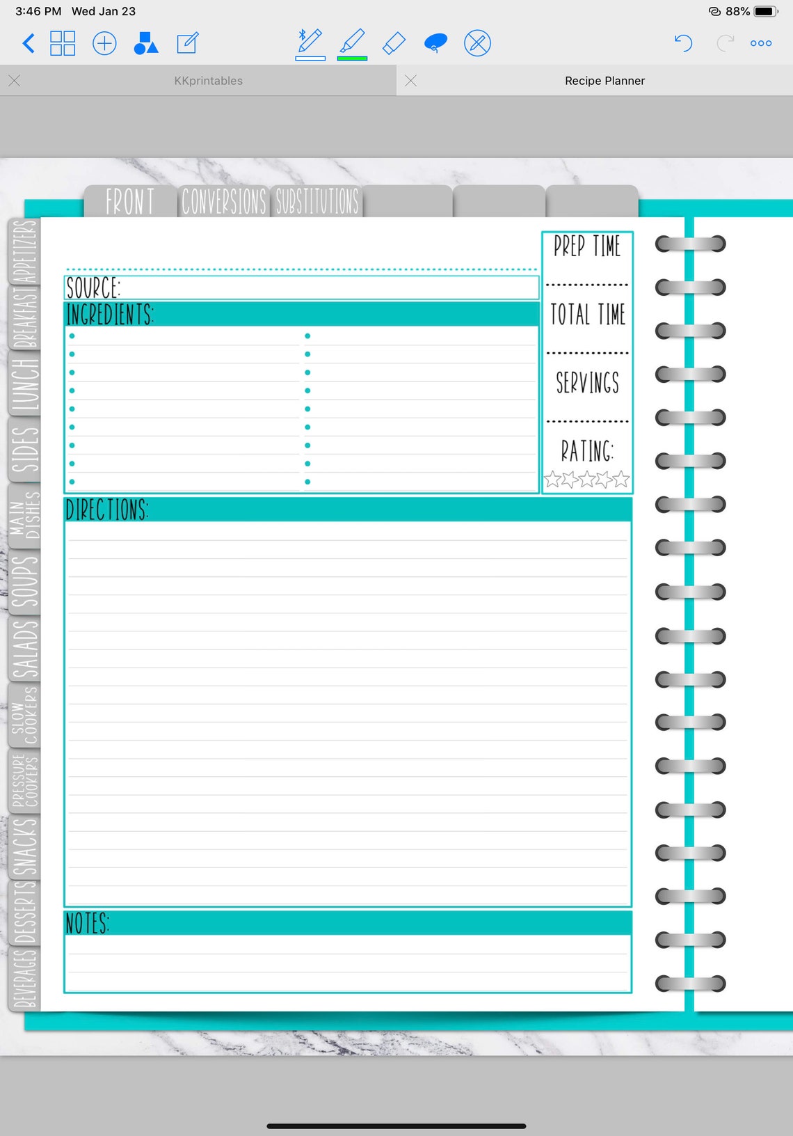 Recipe Cards Insert Printable Digital Download Goodnotes - Etsy