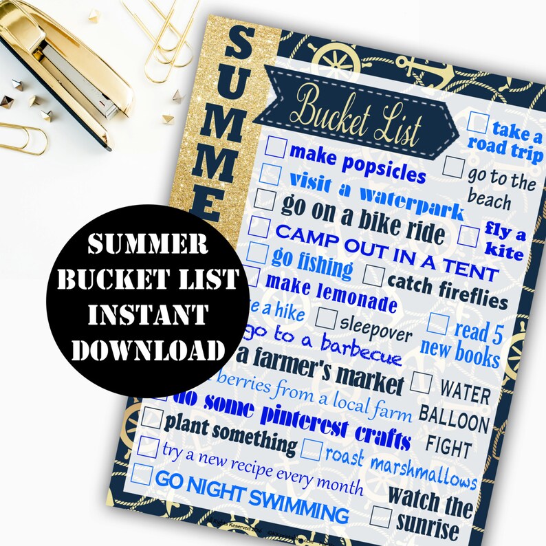 Summer Bucket List Printable Digital Download // Erin Condren Printable / Plum Paper Printable / Planner Insert Digital Download 00144 image 1