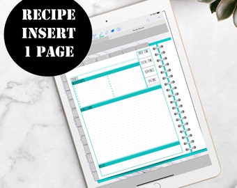 Recipe CardS Insert Printable Digital Download, GoodNotes Planner Insert, Good Notes Digital Recipe Book Template 00170