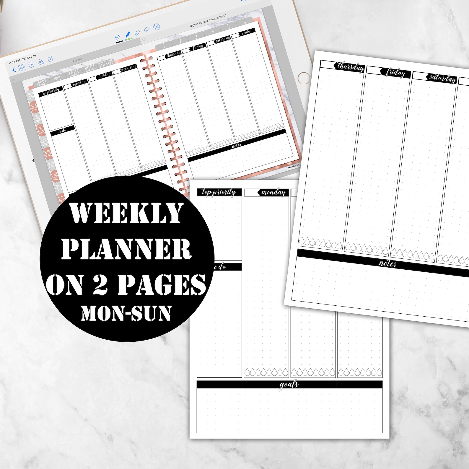 Mon-sun Weekly Planner Printable Digital Download Goodnotes - Etsy