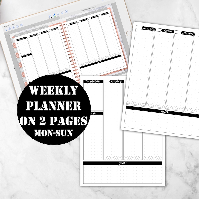 Mon-sun Weekly Planner Printable Digital Download Goodnotes | Etsy